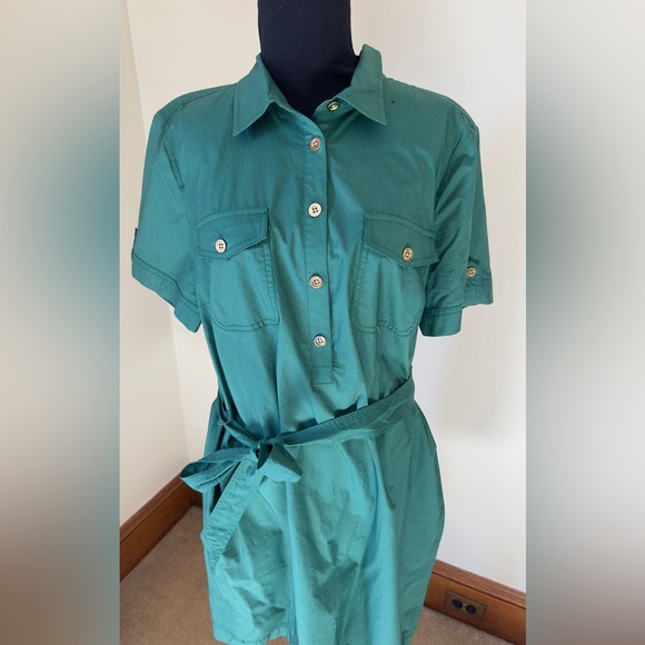 Talbots Green ☘️ POPLIN UTILITY SHIRTDRESS Size 16 ☘️ - Picture 3 of 8